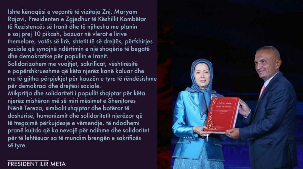 الیر متا رئیس جمهور آلبانی، توئیت درباره دیدارش با خانم مریم رجوی و بازدید از اشرف3