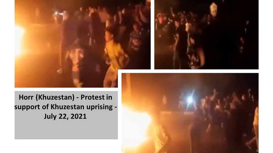 شهر حّر- بستن جاده با روشن کردن آتش و تظاهرات درحمایت از قیام خوزستان - ۳۱ تیر ۱۴۰۰