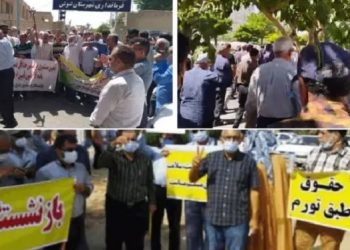 تجمع اعتراضی بازنشستگان تأمین اجتماعی در شهرهای میهن با شعار «دولت شش کلاسه همین روزا خَلاصه»