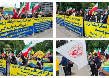 تظاهرات ایرانیان آزاده مقیم نروژ در اعتراض به سفر باقری کنی معاون وزیر خارجه آخوندها و تهاجم به وی با تخم مرغهای گندیده