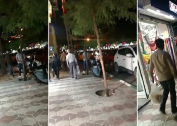 مشهد خیابان راهنمایی - پخش شعارهای سرنگونی، حکومت آخوندی سرنگون سرنگون سه شنبه شب ۲۸ تیر