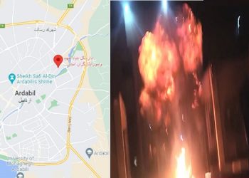 اردبیل - تهاجم کانونهای شورشی و انفجار در بنیاد فساد و سرقت آخوندها و پاسداران موسوم به «بنیاد شهید و ایثارگران»