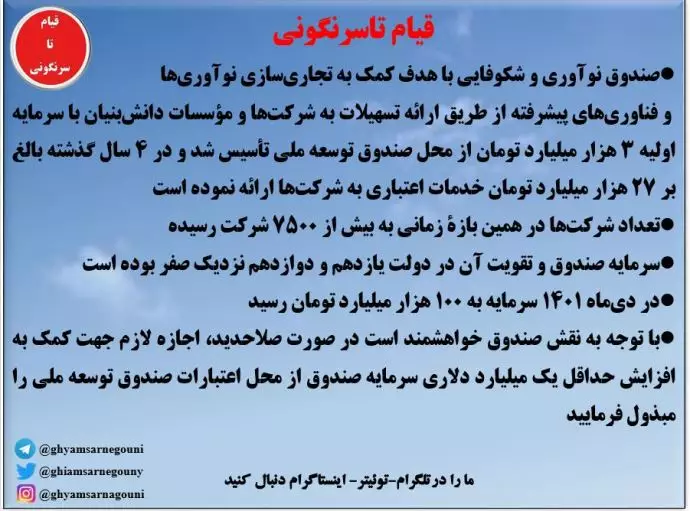 نامه محرمانه رئیسی به خامنه‌ای و درخواست افزایش یک میلیارد دلار از صندوق توسعه ملی برای کمک به شرکت‌های دانش بنیان! 