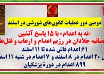 دومین دور عملیات کانونهای شورشی در اسفند با ۱۵ پاسخ آتشین به قضاییه جلادان در رژیم اعدام و ارعاب و قتل‌عام