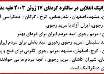 ۵۰پراتیک انقلابی در سالگرد کودتای ۱۷ژوئن ۲۰۰۳ علیه مقاومت