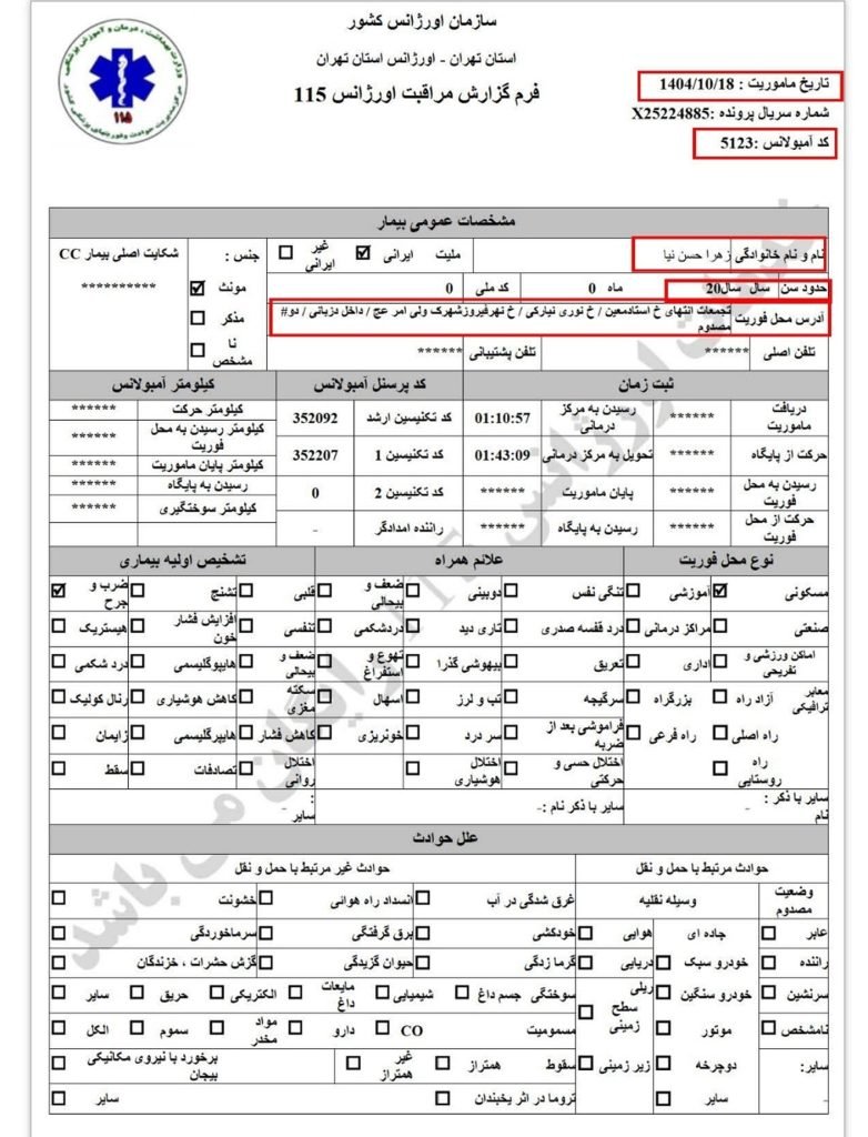 1- زهرا حسین نیا ۲۰ ساله، ضربه در ناحیه سر و کتف و دست چپ (18 دی)