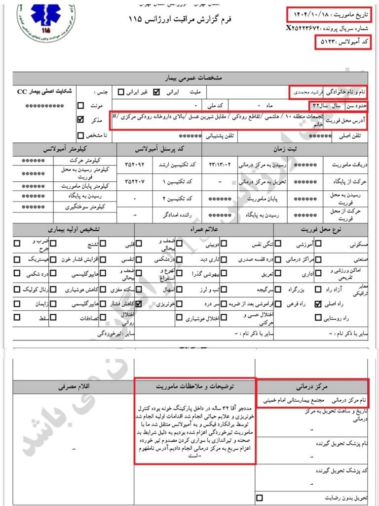 فرشید محمدی ۳۸ساله ، تیرخوردگی (18 دی)