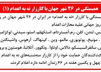 همبستگی با کارزار «نه به اعدام» در ایران در ۲۶ شهر جهان در روز جهانی علیه مجازات اعدام